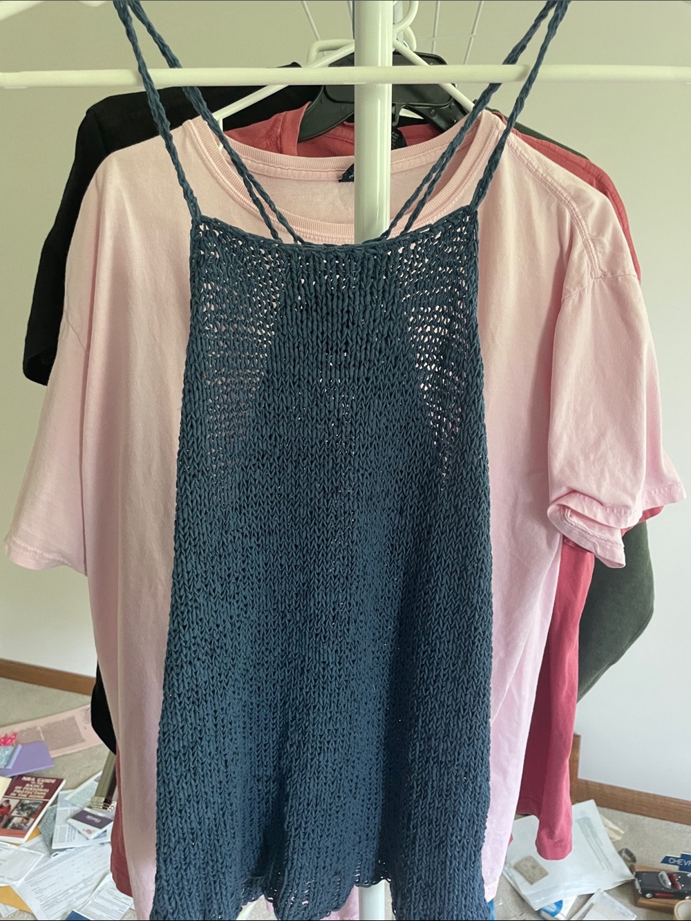 Vintage Y2K Knitted Navy Blue Tank Top - Women's Layering Cami